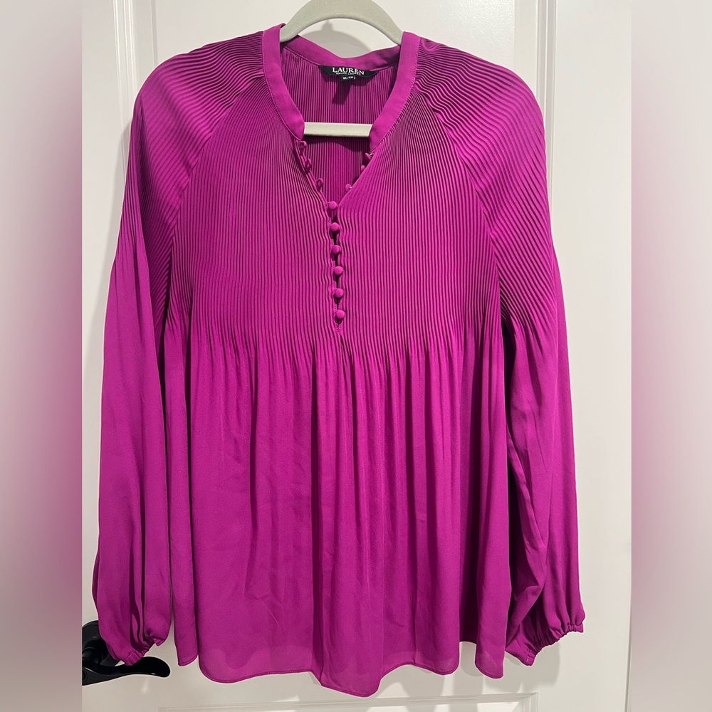 Lauren Ralph Lauren Pleated Georgette Blouse - French Orchid / Bright Pink (XL)